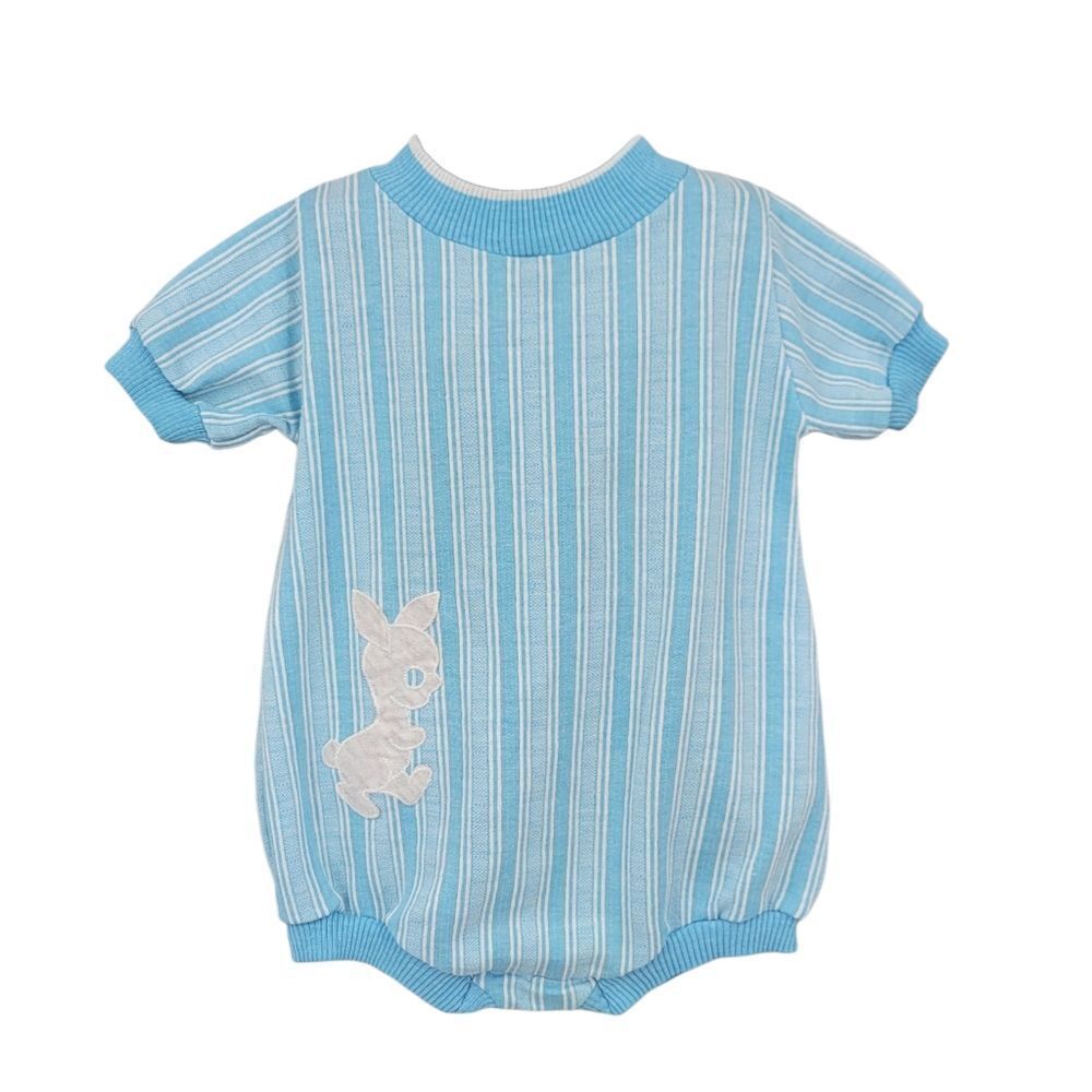 Healthtex Vintage Light Blue Striped Bubble Romper Bodysuit with Bunny 70s 80s